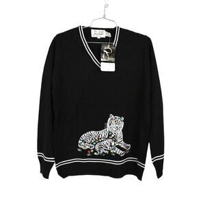 Vtg Rochelle Sweater 70s Adorable Momma Tiger/Cubs L NWT Acrylic Long Sleeves